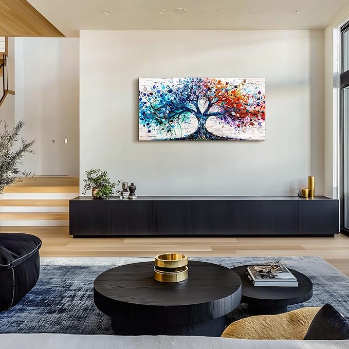SERIMINO Tree of Life Wall Art, Large Wall Art, Nature Wall Decor, Colorful Tree Painting Prints, Abstract Canvas Art Wall Decor, Modern House Decorations Living Room Bedroom Office Hotel Pictures 20"X40"