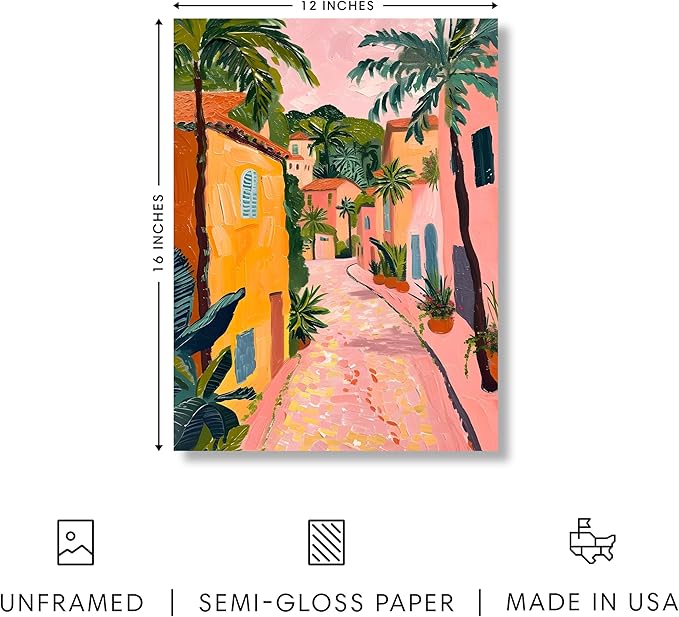 HAUS AND HUES Floral Art Wall Decor - Wildflowers Wall Art for Living Room, Floral Artwork for Bedroom Walls, Flower Painting for College Girls Dorm Room (Palm Tree City, Unframed, 12x16)