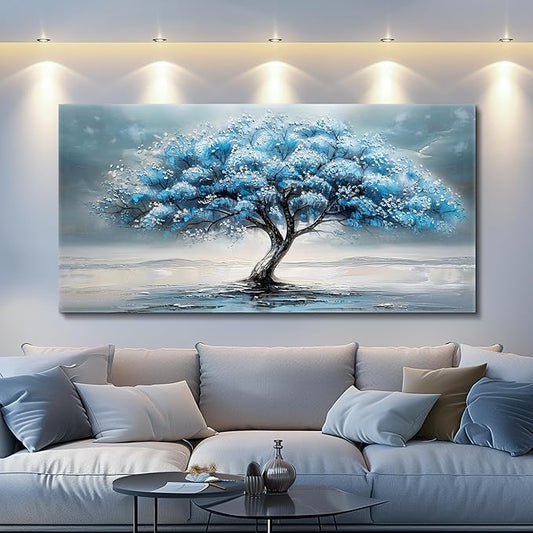 FUHAIHUA Canvas Wall Decor For Living Room Wall Art For Bedroom Large Size Office Decorations Blue Tree Paintings Abstract Wall Pictures Artworks ReadyTo Hang Dormitory Home Decoration 20"X40"