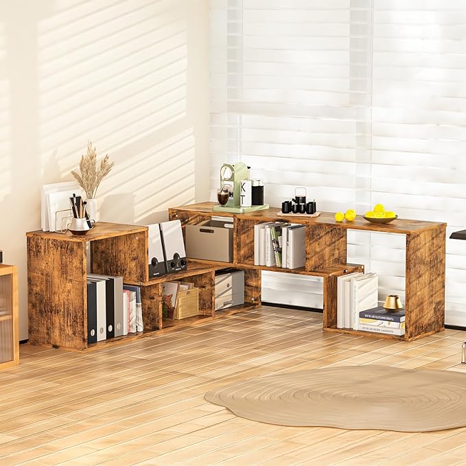 Recaceik Cube Bookshelf 2 Shelf Bookcase L-Shaped TV Console Stand Modern Entertainment Center with Open Storage Shelves for CDs/Movies/Books for Living Room, Bedroom, Home Office, Rustic Brown