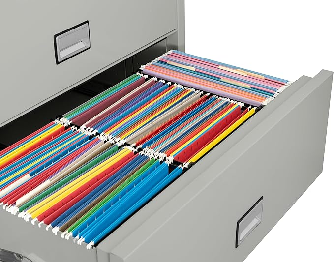 38 inch Wide 4-Drawer Lateral Fireproof File Cabinet – Legal and Letter Size Filing – Key Lock – Water Resistant – Fire Safe and Impact Rated – Light Gray Finish – Model LAT4W38LG