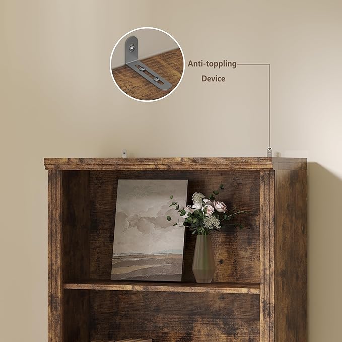 Tall Bookshelf, 6-Tier Bookcase with 2 Adjustable Shelves, Modern Farmhouse Storage for Living Room, Entryway, Office, 23.6" W x 74.8" H x 10.6" D, Brown