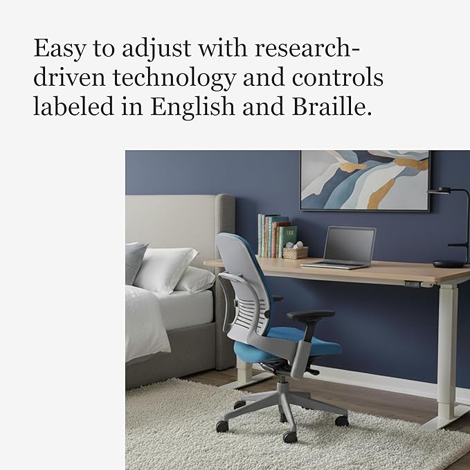 Steelcase Leap Office Chair - Ergonomic Work Chair with Wheels for Hard Flooring - Supports Unique Body Shape - with Natural Glide System & Liveback Technology - Blue Jay Fabric
