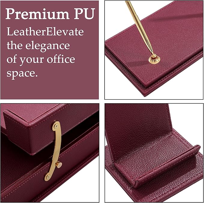 Desk Set,15-Piece Leather Desk Organizer Set, Executive Office Accessories with Desk Pad & Blotter, 2-Tier Tray, Pen Holder & More, Professional Office Desk Decor & Gift Set (Burgundy)