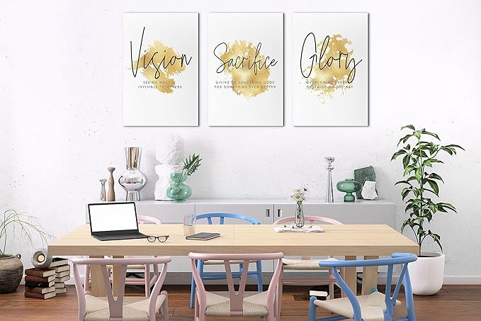 3 Piece Office Canvas Wall Art, Gold Motivational Quotes Canvas Print Pictures Wall Decor for Office, Men Women Inspirational Framed Artwork Home Office Decor 16"x24" x 3 Pcs