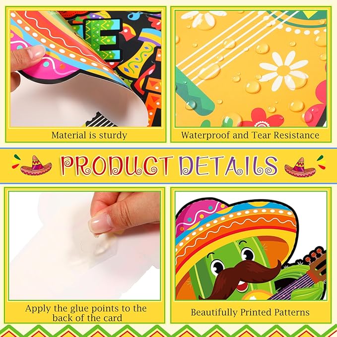 16 Sets Mexican Fiesta Bulletin Board Decoration Cinco De Mayo Cutouts Cactus Taco Mexican Fiesta Classroom Bulletin Board Cutouts Set with Adhesive Dots for Cinco De Mayo Class Home Decor
