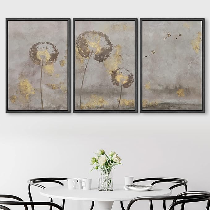 SIGNFORD Framed Canvas Print Wall Art Set Pastel Grunge Country Flower Field Abstract Shapes Illustration Modern Art Decorative Nordic Minimal Zen for Living Room, Bedroom, Office - 16"x24"x3 Black