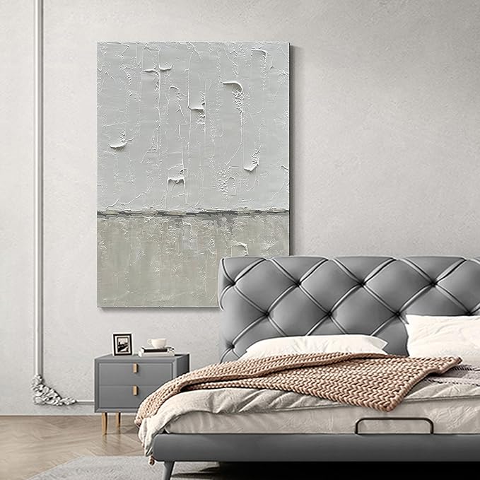 NANKAI Hand Painted Grey and White Art Canvas Paintings Minimalist Abstract Oil Painting Wall Art 40x28 Inch Art Home Decoration Wall Ready to Hang