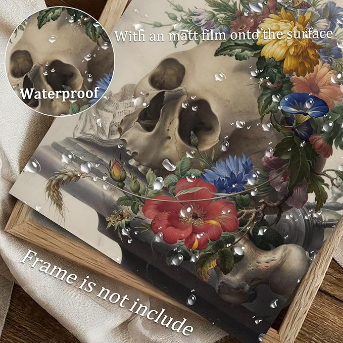uniro Vintage Floral Skull Wall art Decor Rustic Hanging Retro Skull Flowers Canvas Print Gallery Decor Wall Art Print Poster Painting for Home Living Room Bedroom Halloween wallart (8" x 10"-UNFRAMED)