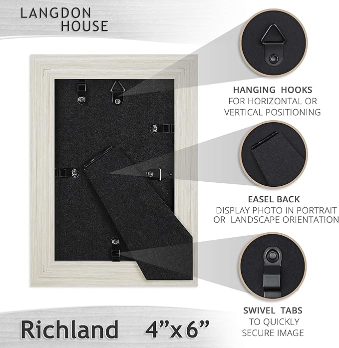Langdon House 4x6 Picture Frames (Almond White, 6 Pack) Woodgrain Style, Wall Mount or Table Top, Richland Collection