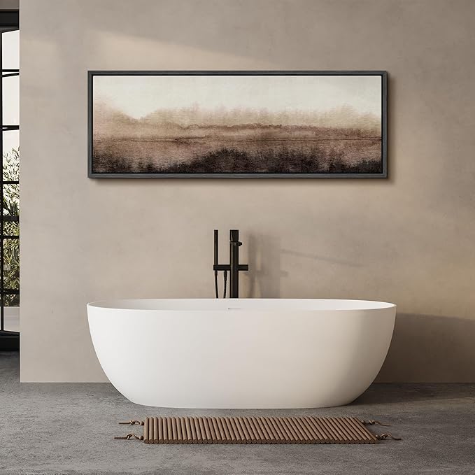 SIGNFORD Large Framed Canvas Misty Woodland Neutral Landscape Illustrations Modern Art Calm Warm for Living Room, Bedroom, Office - 60"x20"