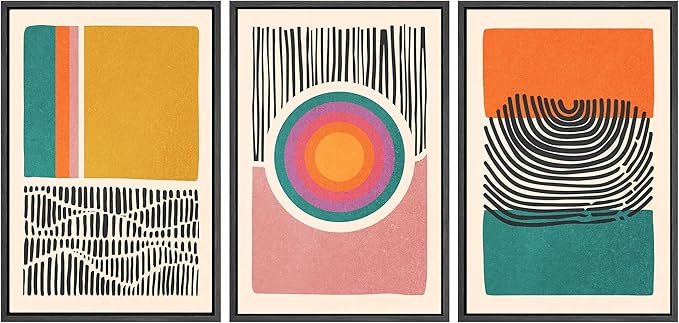 SIGNWIN Framed Canvas Print Wall Art Set Mid-Century Multicolor Color Block Shape Abstract Geometric Illustrations Graffiti & Street Art Modern Art for Living Room, Bedroom, Office - 24"x36"x3 Black