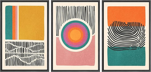 SIGNWIN Framed Canvas Print Wall Art Set Mid-Century Multicolor Color Block Shape Abstract Geometric Illustrations Graffiti & Street Art Modern Art for Living Room, Bedroom, Office - 24"x36"x3 Black