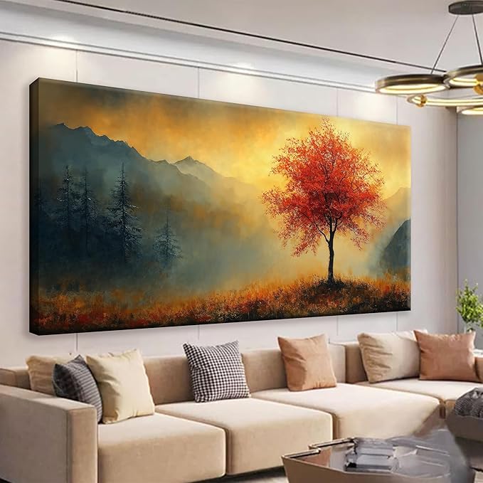 Suconvng Modern Canvas Art Wall Decor Tree Painting Aesthetic Home Decorations Gold Landscape Wall Art Print Picture For Bedroom Kitchen Office Home Decoration Artwork 20 X 40 Inch