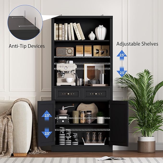 70.1" Tall Bookshelf with Drawers & Cabinet, 5-Tier Floor Standing Bookcase with Storage Doors, Adjustable Shelves & Metal Handles, 31.5" Wide Organizer for Home Office, Living Room