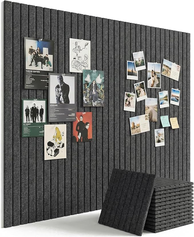 Aothia 12-Pack Large Felt Bulletin Board 48"x36", Modular Pin Board Tiles for Wall, Cork Board Alternative for Office & Classroom, Includes 70 Adhesive Tabs & 40 Pushpins, Charcoal Gray