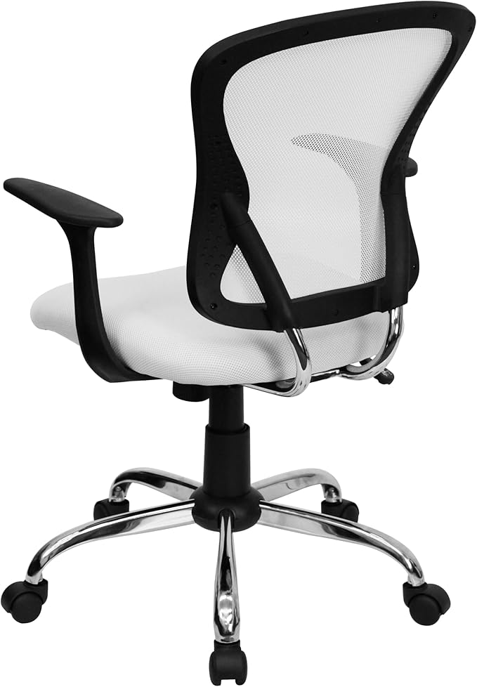 Flash Furniture Alfred Mid-Back White Mesh Swivel Task Office Chair with Chrome Base and Arms