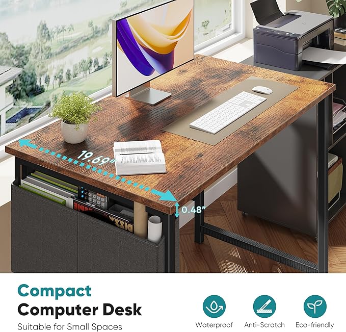 OLIXIS Computer Desk 31 Inch Home Office Desks for Small Spaces, Gaming Writing Study Work Table with Storage Bag for Bedroom, Rustic Brown