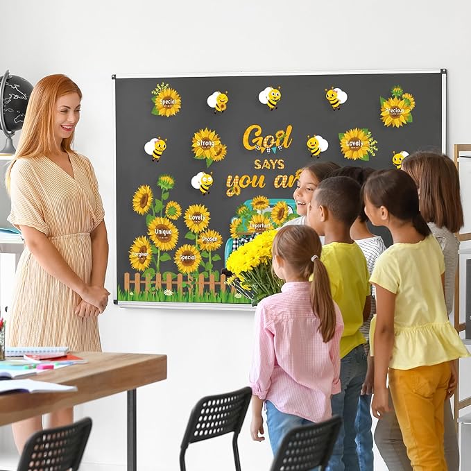 Religious Sunflower Bulletin Board Decorations Set Magnetic Bee Truck Cutouts God Says You are Bulletin Board Decor for Back to School Church Classroom Wall Decor