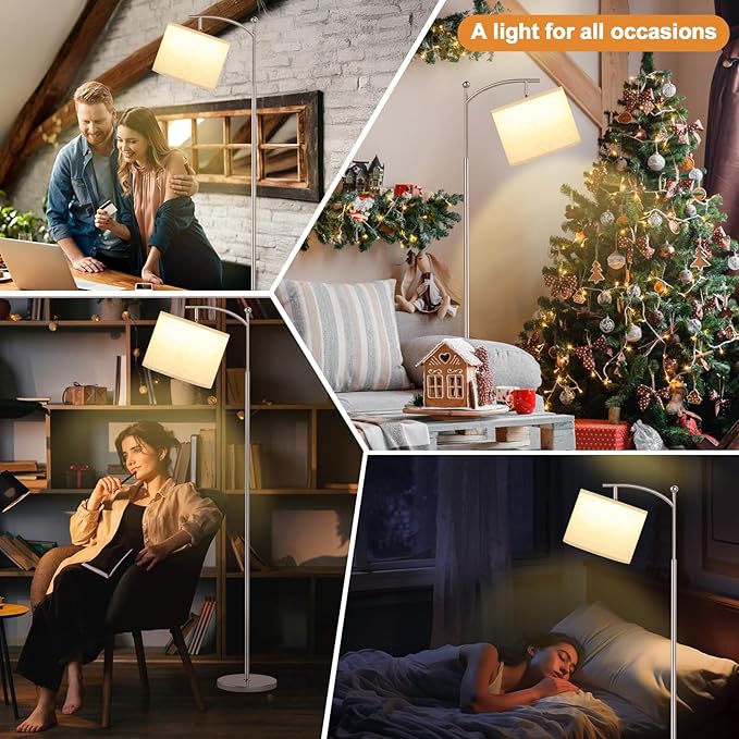 Ambimall 60" Floor Lamps for Living Room with 3 Color Temperatures, Adjustable Beige Shade with Light Gold Pole, Tall Lamps for Living Room Bedroom Office Classroom Dorm Room, 9W Bulb Included