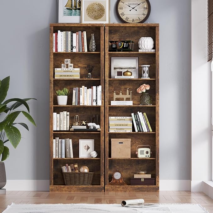 75" Tall Bookshelf, 6-Tier Floor Standing Bookcase with 2 Adjustable Shelves, 24" Wide Open Storage Shelf, Modern Display Organizer for Home Office, Living Room, Bedroom, Study