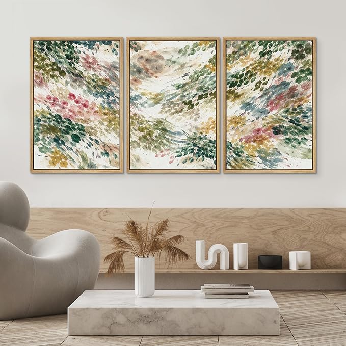 SIGNWIN Framed Canvas Print Wall Art Set Colorful Botanical Watercolor Brush Abstract Illustrations Modern Art Decorative Boho Relax/Zen Nordic for Living Room, Bedroom, Office - 16"x24"x3 Natural