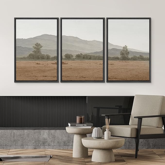 SIGNWIN Framed Canvas Print Wall Art Set Rustic Mountain Landscape in Earth Tones Illustrations Modern Art Decorative for Living Room, Bedroom, Office - 16"x24"x3 Black