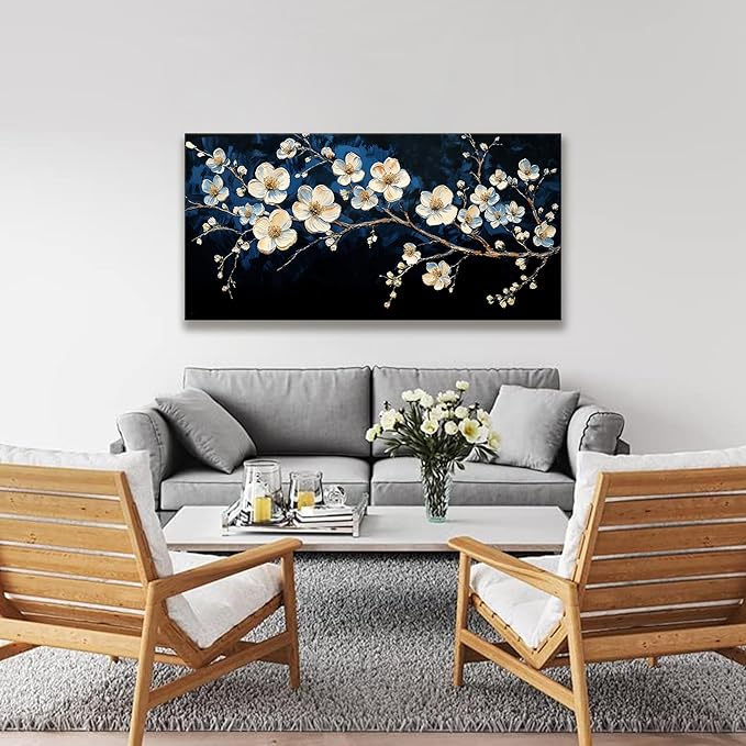 Suconvng White Flower Wall Art Canvas Wall Art Decor Set Home Wall Decor Modern Black Wall Decoration Painting Neutral Botanical Art Print Picture Living Room Bedroom Office Artwork 24" X 48"