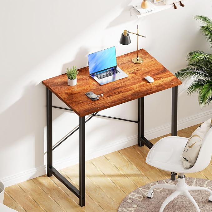 OLIXIS Small Computer Desk, 32 Inch Home Office Writing Desk for Small Spaces, Study Table with X-Shaped Reinforcement, Sturdy Bedroom Table with Scratch-Resistant Tabletop & Metal Frame, Rust