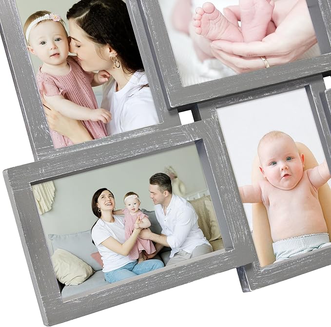 HELLO LAURA - 4x6 Picture Frame Collage With 18 Openings for Wall - Large Photo Frame Collage Wall Decor for Living Room Bedroom - Elegant Grey