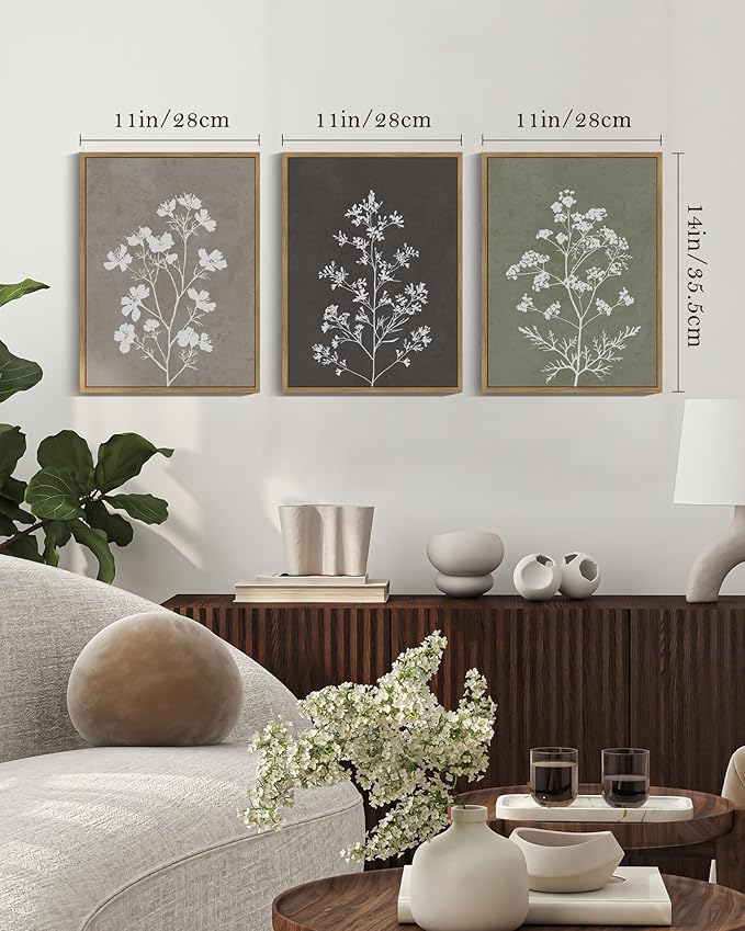 Drsoum Flower Framed Wall Art Vintage Floral Minimalist Wall Hanging Decor Farmhouse Colorful Botanical Prints Artwork for Office Dining Room Hallway 11x14in Natural Framed