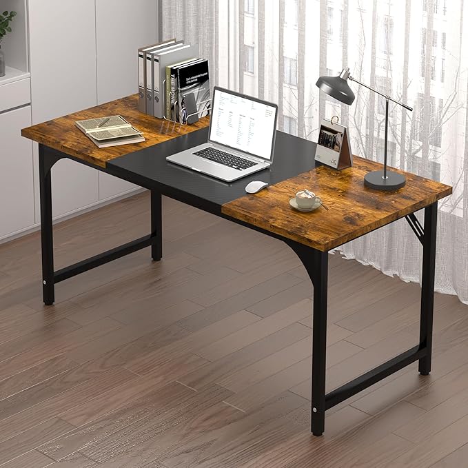 AZN Office Desk, Office Desk 47'', Carbon Fiber Desktop Computer Desk, 24'' Wide Computer Desk w/Large Legroom, Home Office Desks for Work Writing Study Gaming, Waterproof & Scratch-Resistant Surface