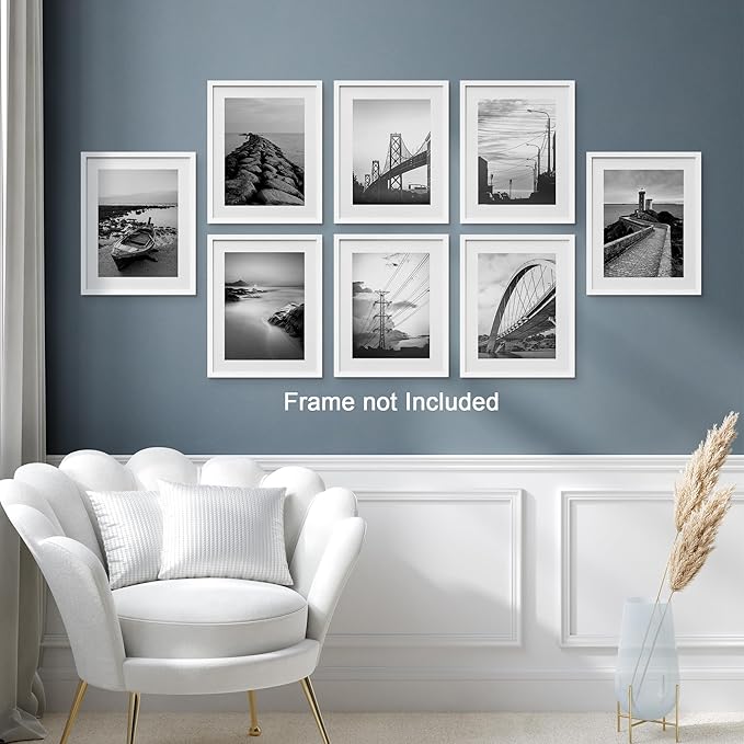 SIGNWIN Poster Wall Art Set of Black & White Ocean Beach Seascape Nature Wilderness for Living Room, Bedroom, Office - 12"x16"x 8