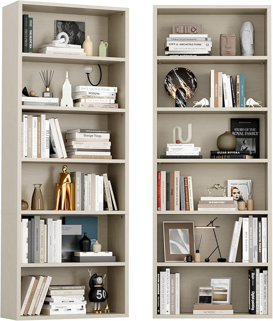 YESHOMY Industrial 6 Tier Bookcase, 71" Tall Beige Bookshelves Open Frame, Basic Floor Standing Bookcases & Bookshelf for Home Office, Living Room, Bed Room