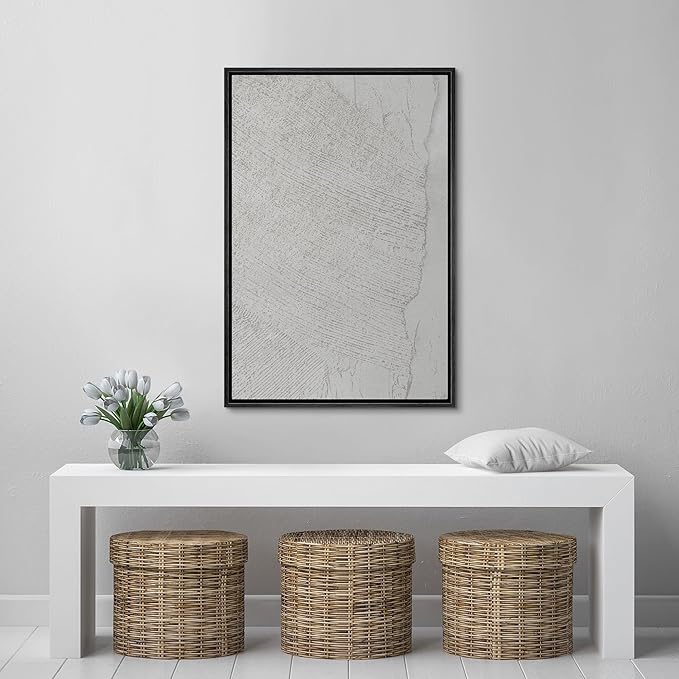 SIGNFORD Framed Canvas Print Wall Art White Grunge Paint Stroke Landscape Abstract Shapes Illustrations Modern Art Decorative Boho Relax/Zen Nordic for Living Room, Bedroom, Office - 24"x36" Black