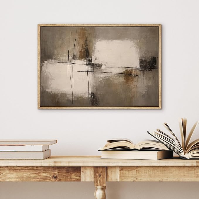 SIGNWIN Framed Canvas Print Wall Art Modern Neutral Abstract with Minimal Linear Accents Illustrations Modern Decorative for Living Room, Bedroom, Office - 24"x36" NATURAL