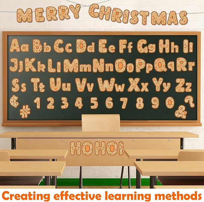 260 PCS Bulletin Board Letters for Classroom 4” Letters Combo Pack Set Christmas Gingerbread Classroom Decorations Alphabet Numbers Symbols Letters for Bulletin Board Cutouts Card for Classroom Decor