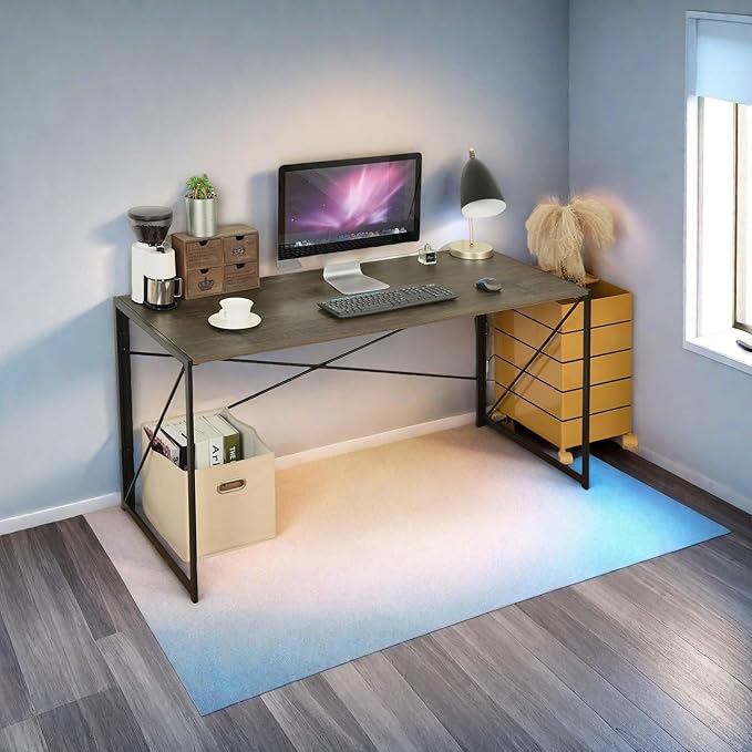 Homy Casa 55.1 Inch Foldable Laptop Desk, Space-Saving Computer Table with No Assembly Required, Sturdy Metal Frame, Minimalist Design for Home Office, Study, or Small Spaces, Vintage Brown