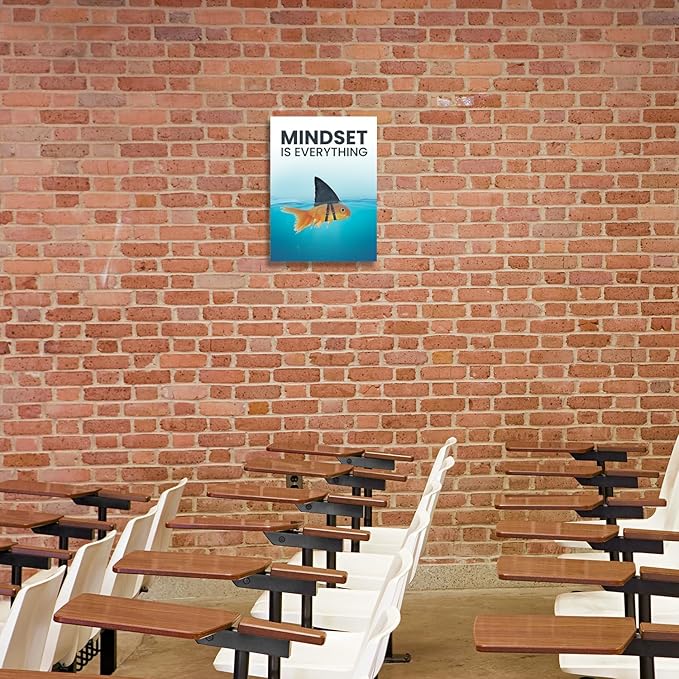 Inspirational Wall Art Framed Canvas 12 x 16 in MINDSET IS EVERYTHING (Fish) - Motivational Entrepreneur Positive Quotes Wall Arts Decor for Home Office Bathroom Bedroom Kitchen Classroom Gym