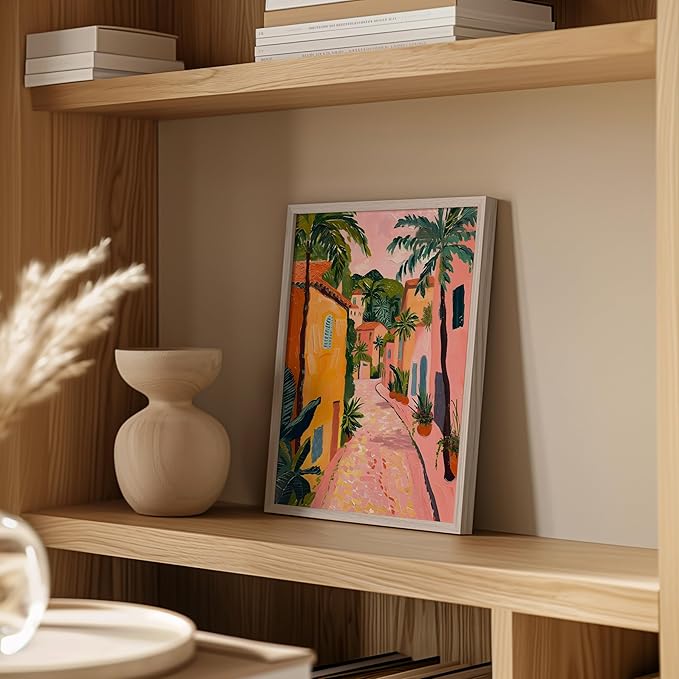 HAUS AND HUES Floral Art Wall Decor - Wildflowers Wall Art for Living Room, Floral Artwork for Bedroom Walls, Flower Painting for College Girls Dorm Room (Palm Tree City, White Frame, 11x14)