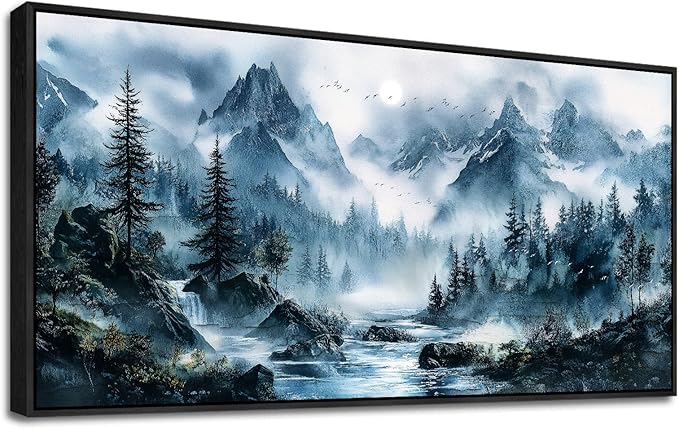 ERQINHUA Modern Home Wall Decor painting Large Canvas Wall Art For Bedroom Living Room Office Decorations Misty Forest Mural Tree Landscape Artwork Pictures Decor Aesthetics 24x48In Black Framed