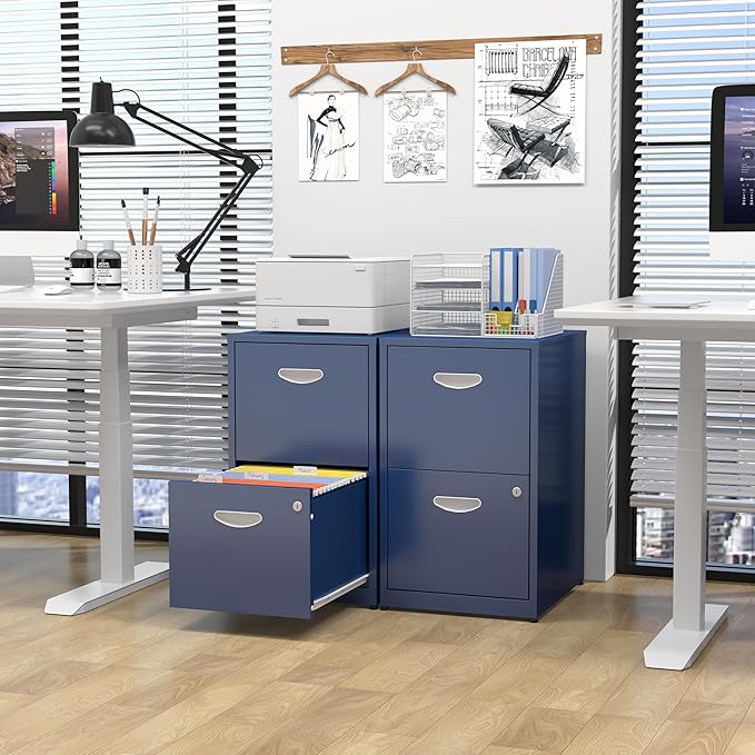 2 Drawer File Cabinet with Lock,Blue Metal Filing Cabinets,Vertical Locking File Cabinet Fit Hanging Files, Letter,File Box and A4 Documents
