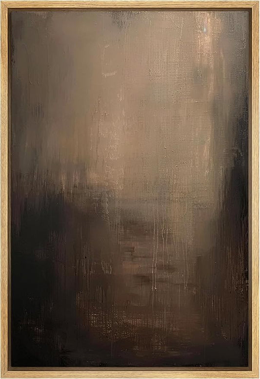 SIGNFORD Framed Canvas Print Wall Art Abstract Textured Dark Shades Illustrations Modern Art Decorative Bohemian Relax/Calm for Living Room, Bedroom, Office - 16"x24" Natural