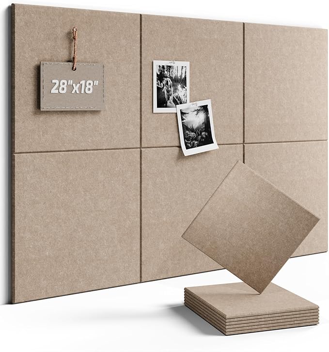Fluxynara Felt Bulletin Board Tiles -28"x18" Cork Board Alternative for Office Decor, Push Pin Board Wall Organizer 6-Pack -Taupe