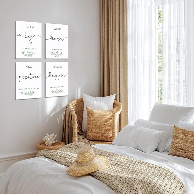 Motivational Canvas Wall Art for Office Decor - Inspirational Positive Quotes Canvas Prints Set of 4, Positive Affirmations Pictures Wall Decor for Dorm Living Room Bedroom 12×16 inch Framed