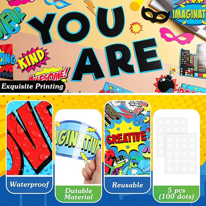 45 Pcs Hero Affirmation Station Bulletin Board Set Motivational Posters Classroom Mirror Growth Mindset Decor Positive Affirmations Accents Cutouts for School Office Home Teacher Wall