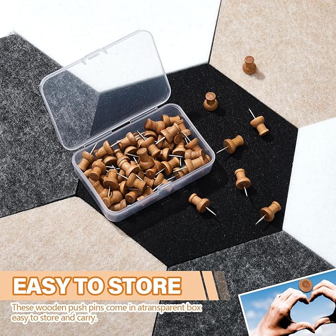16 Pcs Hexagon Cork Board for Walls with 50 Wooden Push Pins 6.7 x 5.9 in Felt DIY Tiles Notice with Nano Tape Hanging Bulletin Board for Home Photo Office Memo Note(Classic Colors)
