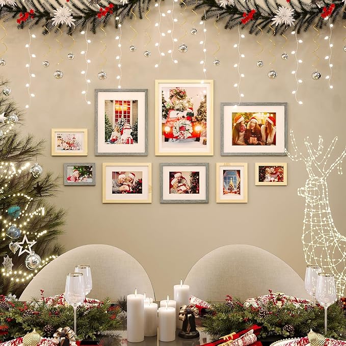 KINLINK 6x8 Picture Frame Wood Grain Set of 6, Wooden Photo Frame Matted 4x6 with Plexiglass for 4x6 with Mat or 6x8 without Mat for Table and Wall Display