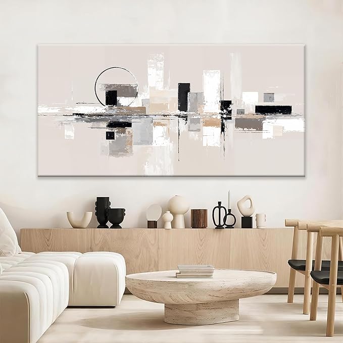 QSQ Large Abstract Wall Art For Living Room Painting Black White Wall Art Prints Minimalist Grey Brown Abstract Art Modern Canvas Art Wall Decor Picture For Bedroom Office Home Decoration 39" × 78"
