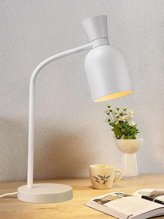 TORCHSTAR Metal Desk Lamp Aesthetic, Vase Shape Design, E26 Base, Max 60W Modern Goose Neck Task Desk Lamp with On/Off Switch, White, for Bedroom, Nightstand, Home Office, Bulb Not Included